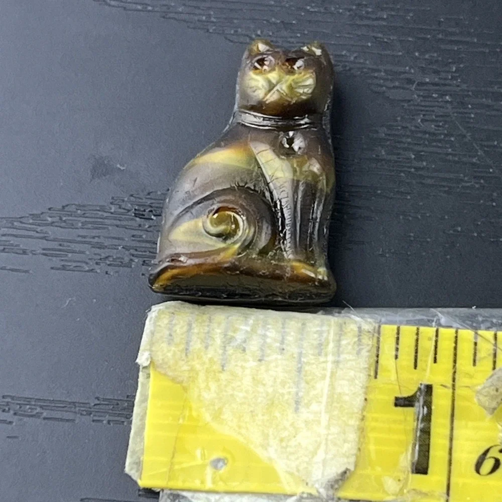 Mini Carved Gold Tiger Eye Cat Crystal Stone Animal Figurine Bead 1